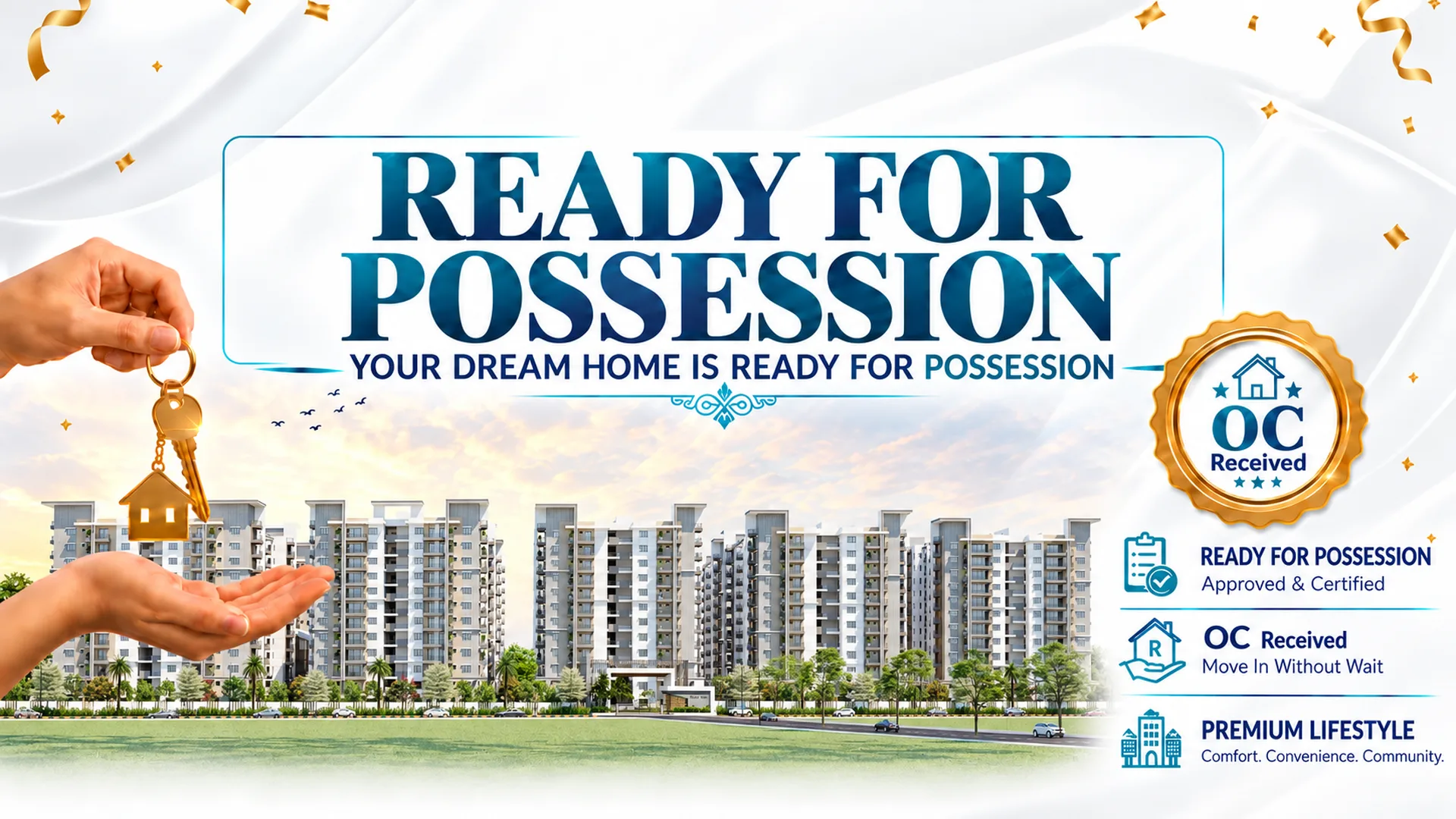 Ready for possession at SRR Sriram River View. OC received. Premium apartment community.